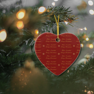 Bilingual Red and Golden Christmas Snowflake Ceramic Ornament