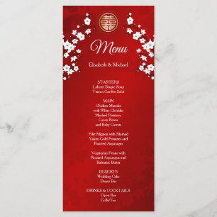 BILINGUAL Red Cherry Blossom Chinese Wedding  Menu