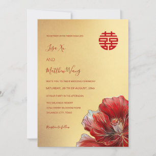 Bilingual Red Flower Chinese Wedding Invitation