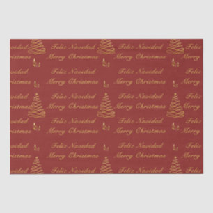Bilingual Red & Golden Christmas Tree in Tissue Paper
