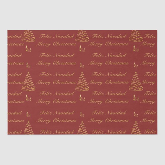 Bilingual Red & Golden Christmas Tree in Tissue Paper (Front)
