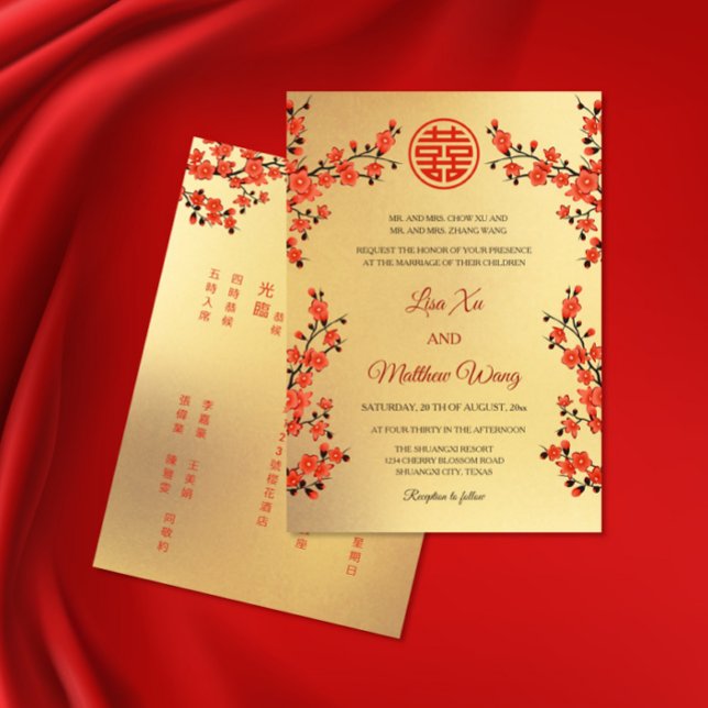 BILINGUAL Red Oriental Blossom | Chinese Wedding Invitation (Creator Uploaded)