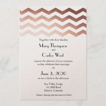 Bilingual Rose Gold Chevron Wedding Invitation by Bilingual_Designs at Zazzle