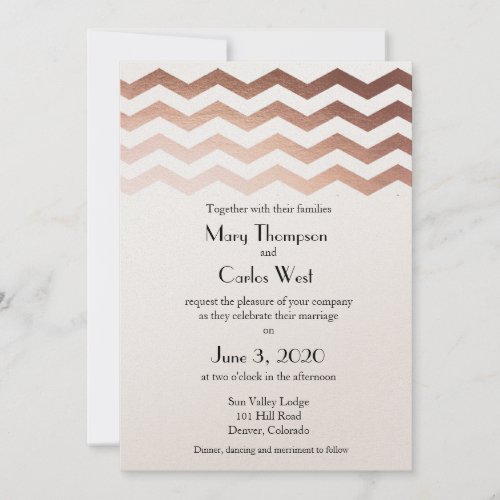 Bilingual Rose Gold Chevron Wedding Invitation