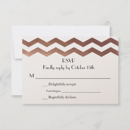 Bilingual Rose Gold Chevron Wedding InvitationRSVP RSVP Card