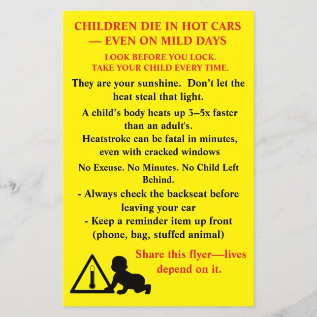 Bilingual Safety Flyer “Children Die in Hot Cars" (Front)
