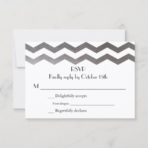 Bilingual Silver Chevron Wedding Invitation RSVP