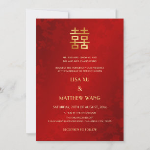 Bilingual Simple Red Gold Chinese Wedding Invitation