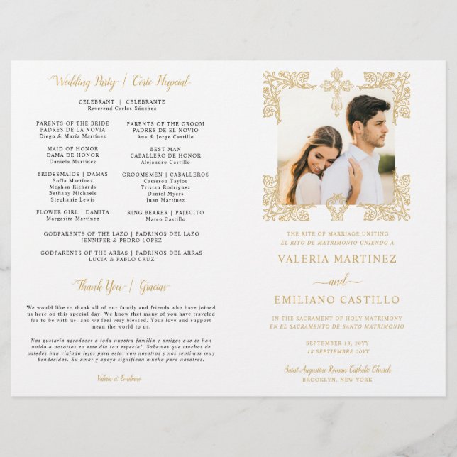 Bilingual Spanish English Catholic Wedding Program (Front)