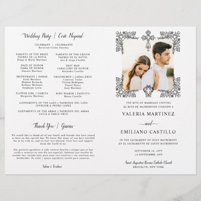 Bilingual Spanish English Catholic Wedding Program (Front)