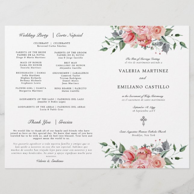 Bilingual Spanish English Catholic Wedding Program (Front)