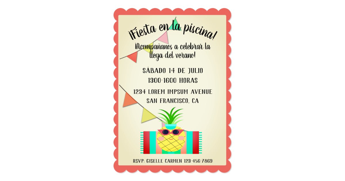 Bilingual Spanish Pool Party Invitation