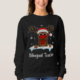 Bilingual Teacher Squad Reindeer Santa Hat Christm Sweatshirt