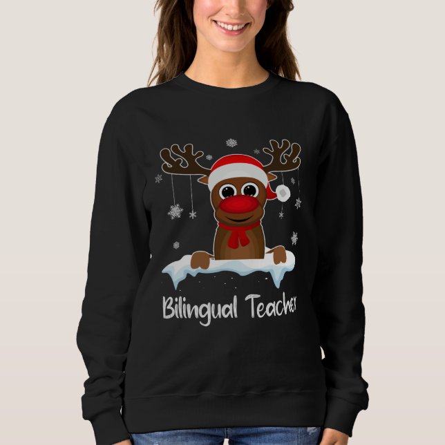 Bilingual Teacher Squad Reindeer Santa Hat Christm Sweatshirt (Front)