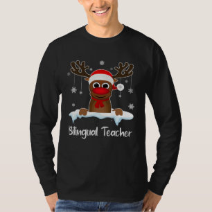 Bilingual Teacher Squad Reindeer Santa Hat Christm T-Shirt