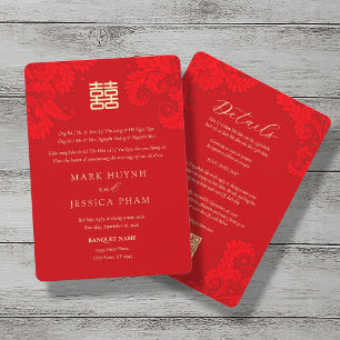 Bilingual Vietnamese English Red Floral Wedding Invitation