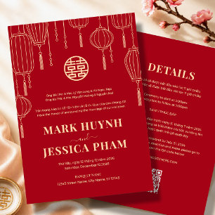 Bilingual Vietnamese English Red Lantern Wedding Invitation