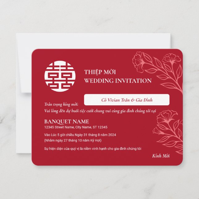 Bilingual Vietnamese English Red Wedding Thiep Moi | Zazzle
