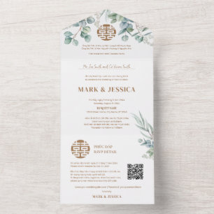 Bilingual Vietnamese Eucalyptus Traditional All In One Invitation