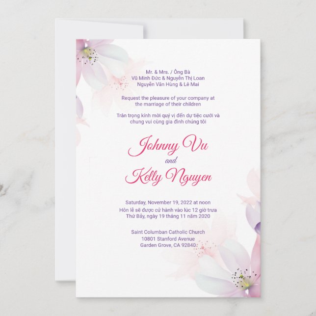 Bilingual Vietnamese Invitation Cherry Blossom (Front)