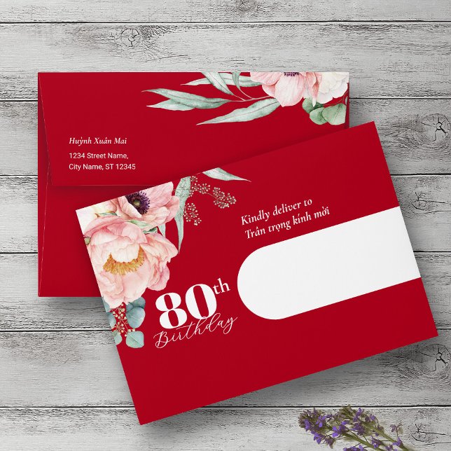 Bilingual Vietnamese Peony Birthday Invitation Envelope (Creator Uploaded)
