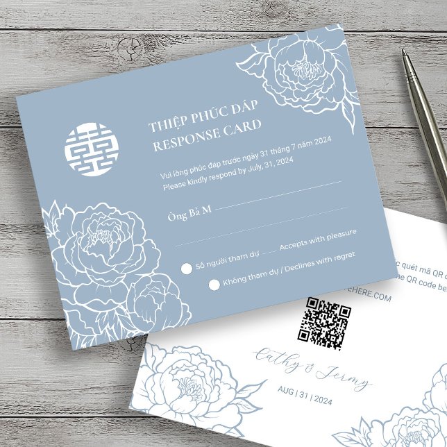 Bilingual Vietnamese Peony Song Hy Dusty Blue RSVP (Creator Uploaded)