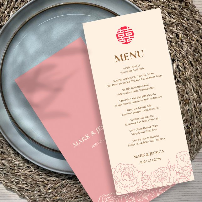 Bilingual Vietnamese Peony Song Hy Wedding Menu (Creator Uploaded)