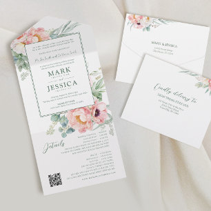Bilingual Vietnamese Pink Flower All In One Invitation