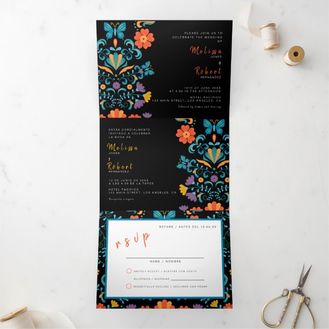 Bilingual Wedding Invitation - Fiesta All in One (Inside)