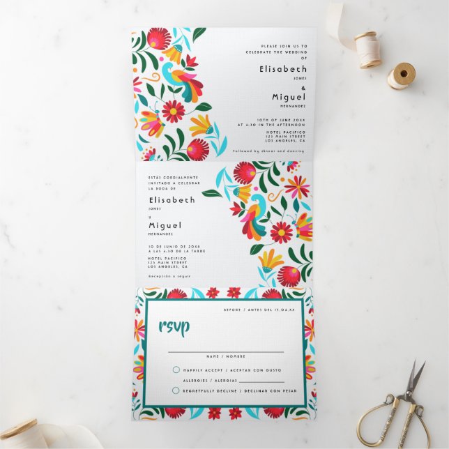 Bilingual Wedding Invitation - Flora All in One (Inside)