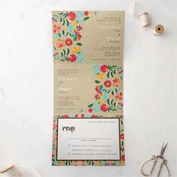 Bilingual Wedding Invitation - Kraft Flora by Bilingual_Designs at Zazzle