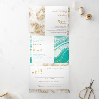 Bilingual Wedding Invitation - Marble All In One by Bilingual_Designs at Zazzle