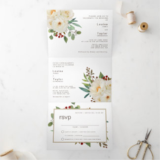 Bilingual Wedding Invitation - Peony All in One