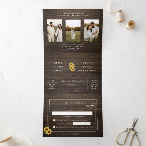 Bilingual Wedding Invitation _ Rustic Photos 