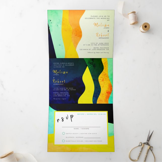 Bilingual Wedding - Jewel All in One Invitation (Inside)