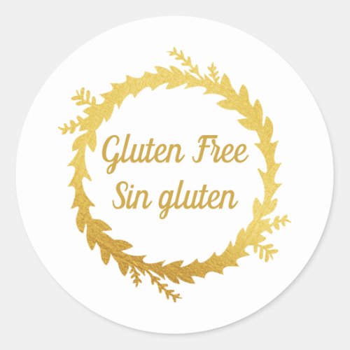 Bilingual White Golden Gluten Free _ Sin Gluten Classic Round Sticker