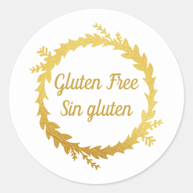 Bilingual White Golden Gluten Free - Sin Gluten Classic Round Sticker (Front)