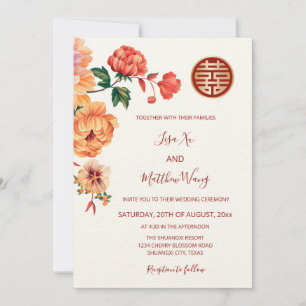 BILINGUAL White Peony Chinese Wedding Invitation