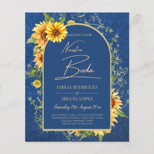 Bilinge Rstico Azul Amarillo Girasoles Boda Flyer