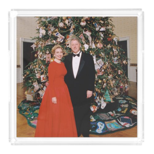 Bill  Hillary Clinton Christmas White House   Acrylic Tray