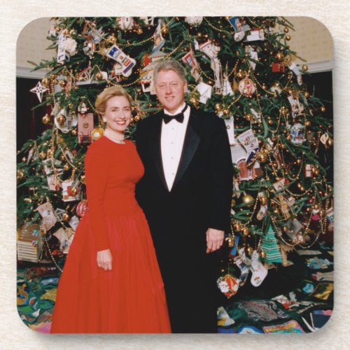 Bill  Hillary Clinton Christmas White House   Beverage Coaster