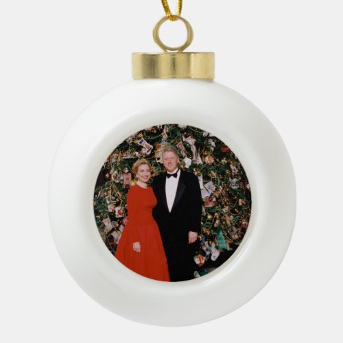 Bill  Hillary Clinton Christmas White House   Ceramic Ball Christmas Ornament