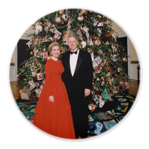 Bill  Hillary Clinton Christmas White House   Ceramic Knob