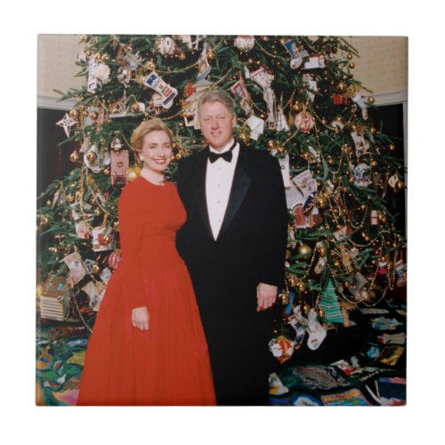 Bill  Hillary Clinton Christmas White House   Ceramic Tile