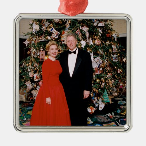 Bill  Hillary Clinton Christmas White House   Metal Ornament
