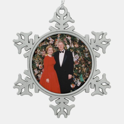 Bill  Hillary Clinton Christmas White House   Snowflake Pewter Christmas Ornament