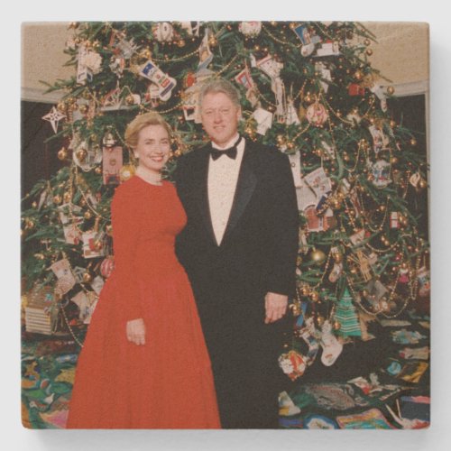 Bill  Hillary Clinton Christmas White House   Stone Coaster