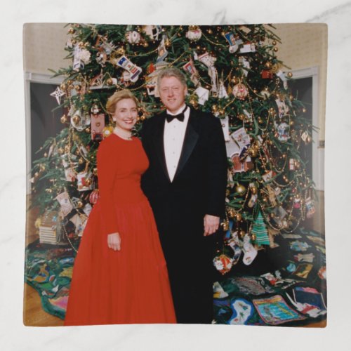 Bill  Hillary Clinton Christmas White House   Trinket Tray