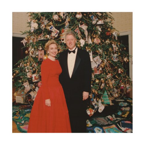 Bill  Hillary Clinton Christmas White House   Wood Wall Art