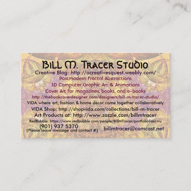 Bill M Tracer Studio Business Cards Final 7 (Front)